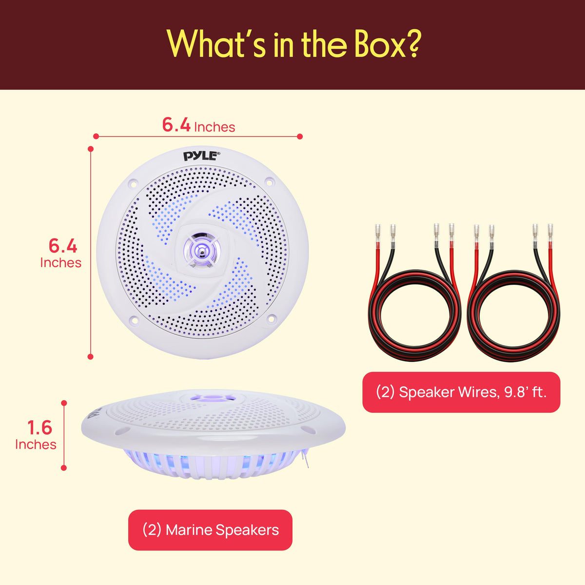 Pyle Marine Speakers - 5.25 Inch 2 Way Waterproof and Weather Resistant Outdoor Audio Stereo Sound System with LED Lights, 180 Watt Power and Low Profile Slim Style - 1 Pair - PLMRS53WL