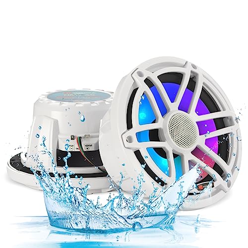 H YANKA HMS-65 6.5 Inch Marine Speakers, Waterproof, 750W, 7Color LED, Pair | 2‑Way marine‑grade coaxial speaker, IP67, salt‑UV resistant for durable long‑lasting use, for boats, utv, atv.
