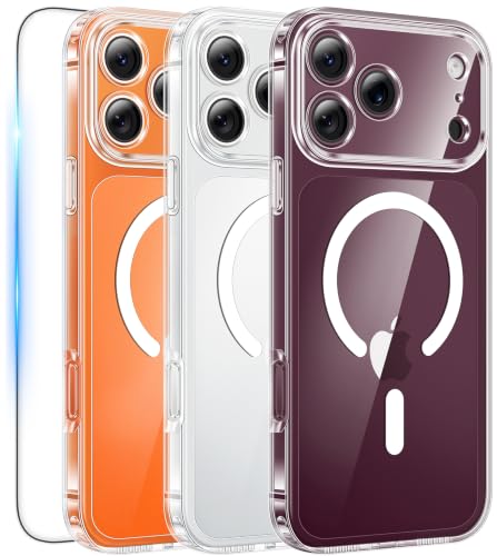 FNTCASE Magnetic for iPhone 18 Pro Max Case/17 Pro Max Case, Clear | Screen Protector, Military Grade Drop Protection, Slim Magnetic Phone Cases, Shockproof Bumper, Transparent Cell Cover
