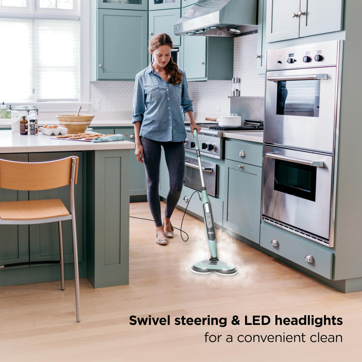 Shark Steam & Scrub Steam Mop, All-in-One Hard Floor Cleaner, Grey, S8001 | LED Headlights, 4 Dirt Grip Soft Scrub Pads Included, XL Water Tank, Swivel Steering