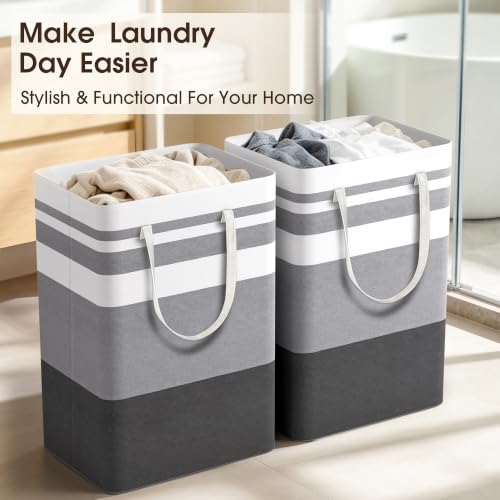 HomeHacks 2 Pack Large Laundry Baskets, Laundry Hampers Bags (Grey 75Lx2) | Waterproof, Freestanding, Collapsible Clothes Hamper with Reinforced Handles in Laundry Room, Dorm, Bathroom, Bedroom