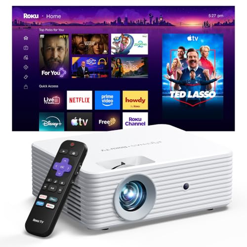 ELEPHAS Roku TV Smart Projector with Wi-Fi and Bluetooth | Built-in Roku TV, Works with Alexa & Google Home, Dolby Audio, Portable Mini Projector for Bedroom, Outdoor