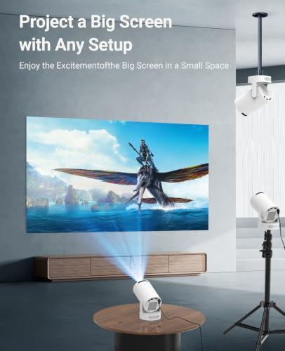 Mini Portable Projector with Wifi 6 and Bluetooth,Base Speaker(M) | 4K Support Projector with 5w Sound Base Speaker,Auto Vertical Keystone 210°Rotatable Proyector