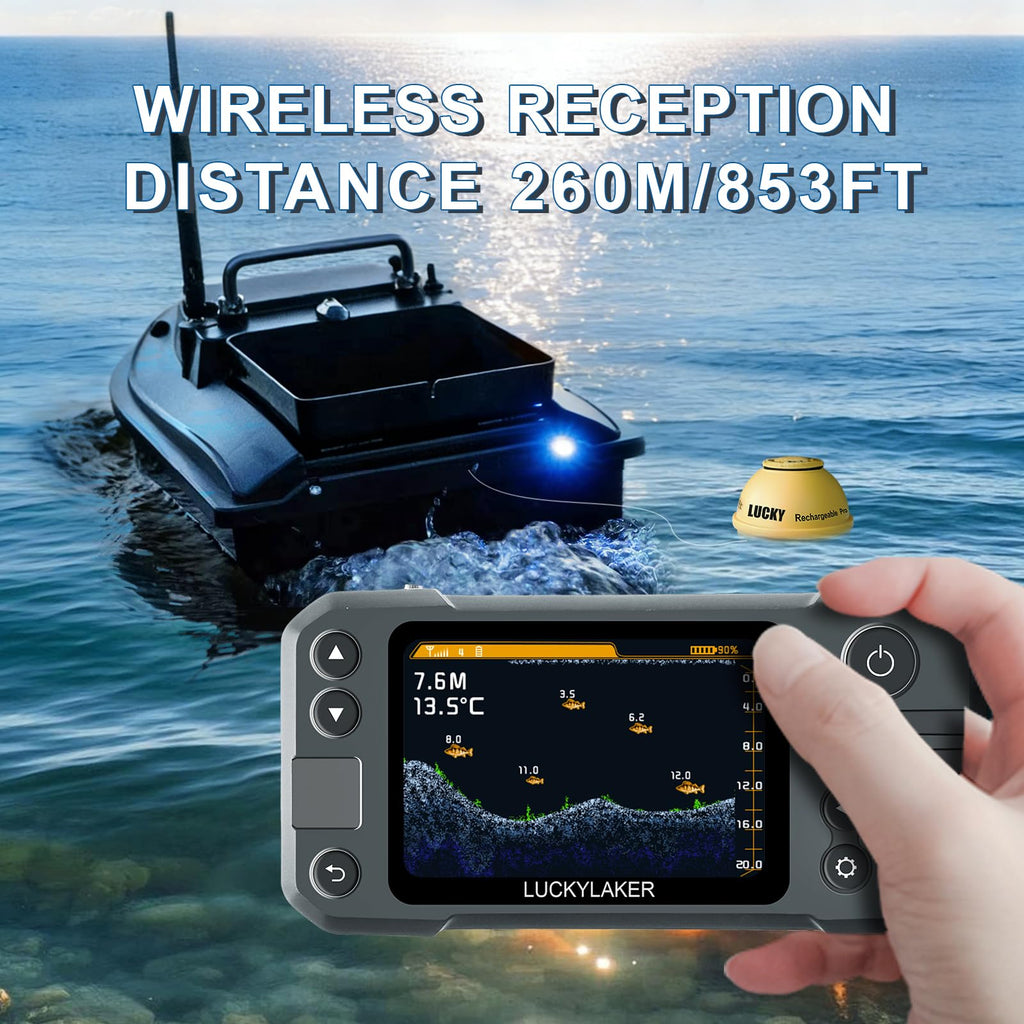 LUCKY Kayak Portable Fish Finder Transducer Wireless Sonar Fish Finders Boat Rechargeable Handheld Fish Depth Finder Fishing MT-202