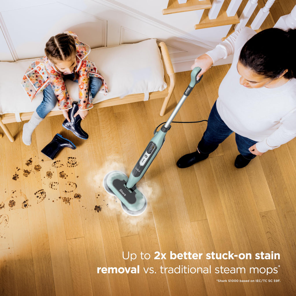 Shark Steam & Scrub Steam Mop, All-in-One Hard Floor Cleaner, Grey, S8001 | LED Headlights, 4 Dirt Grip Soft Scrub Pads Included, XL Water Tank, Swivel Steering
