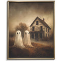 Vodefoad Retro Cute Ghost Decor Halloween Painting Spooky Silhouette Ghosts Haunted House Art Victorian Ghost Posters Pictures for Living Room, Bedroom, Bathroom, halloween Room decor - 8x10 Inch Unframed