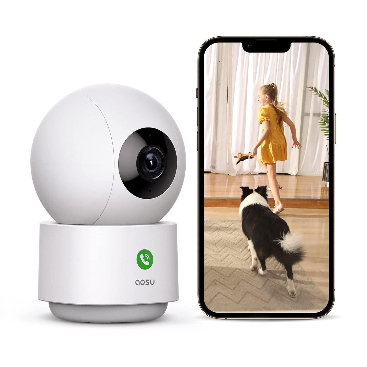 aosu 2K Indoor Camera,Baby Monitor for Home Security with 2.4GHz WiFi only | 360° Home View,One-Touch Calls,Smart Motion Tracking,IR Night Vision & 24/7 Recording,Compatible with Alexa/Google