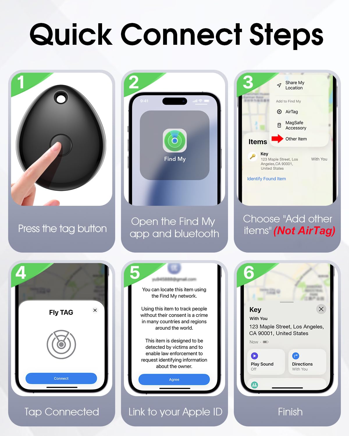 Air Tracker Tags-4 Pack for Apple Find My, iOS Only, Official MFi Certified | Mini Bluetooth Key Finder locator with sound, Travel Cruise Essential, Smart Luggage tracker for iPhone, Suitcases, Backpack