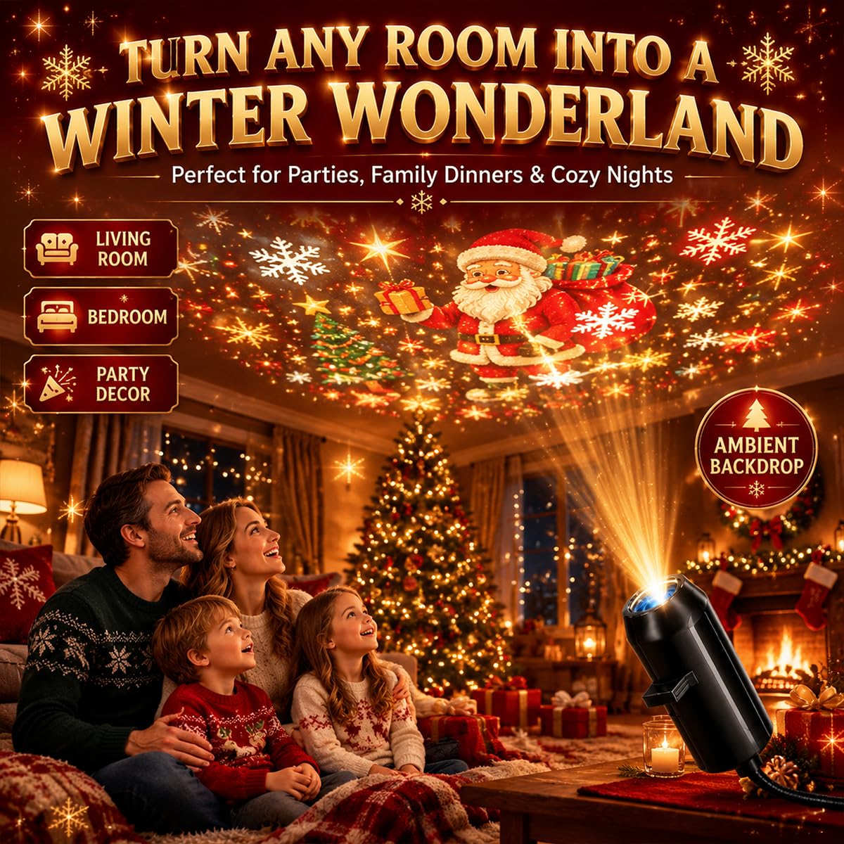 10 Pack Plug and Play HD Christmas Projector, 10 Festive Scenes, 360° Flexible Neck for Bedroom,Home Theater,Car