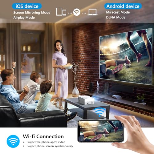 Full HD WiFi Bluetooth Projector Built in DVD Player, 12000LM 1080P Supported, Portable Mini DVD Projector for Outdoor Movies, 250" Home Theater, Compatible with iOS/Android/TV Stick/PS4/HDMI/USB/TF