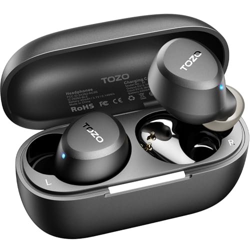 TOZO A1 Wireless Earbuds Bluetooth 5.3 Light Weight in Ear Headphones | IPX5 Waterproof,2 Mics for AI Calls,Immersive Premium Sound Bass Headset with Charging Case,32 EQ via App Black
