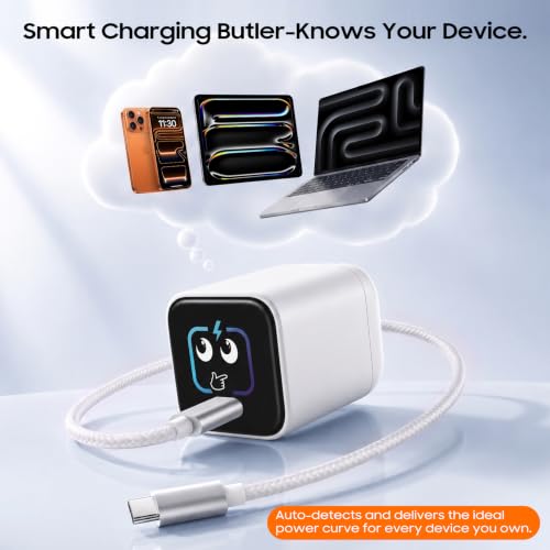 Smart Charging Butler–45W GaN Display Fast Charger with 6.6ft C-to-C Cable | Fast Charging,Active Cooling,90° Foldable Plug,Power Display,Device Recognition,Care Mode,for iPhone 18 Pro Max/17/16,eBook