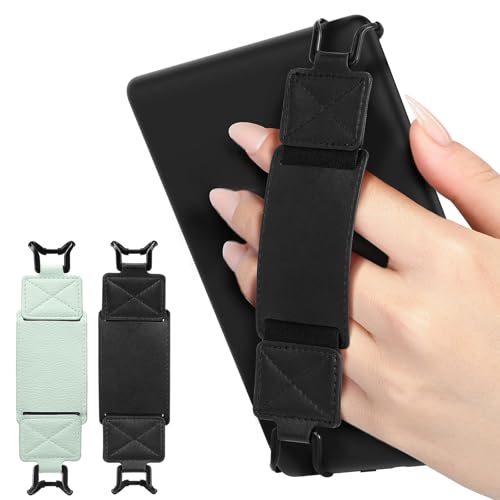 MoKo 2 Pack Hand Strap for 6-8" Kindle eReaders Tablets,Agave+Black | eReader Accessories for 6-8" Kindle/Kobo/Sony Tablets, Black High-Elasticity Hand Strap, Lightweight Finger Grip Holder