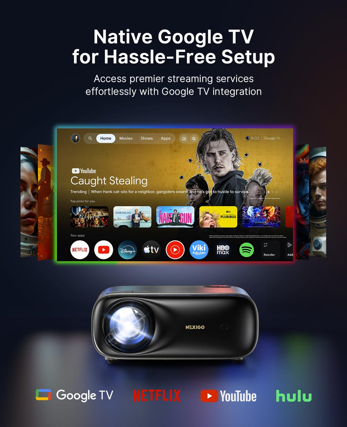 NexiGo PJ40 Pro Google TV Projector, Native 1080p, 4K Support, AI Image Enhancement, 800 ANSI Lumens, Smart Projector with Auto Keystone, 20 W Speakers, Backlit Remote, Wi-Fi & Bluetooth