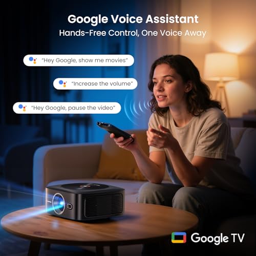 HAPPRUN 1500 ANSI 4K Decoding Outdoor Projector with Official Google TV | Smart Projector with WiFi and Bluetooth, Auto Focus & Keystone, Dolby Audio, Portable Home Theater for Indoor & Outdoor Movie