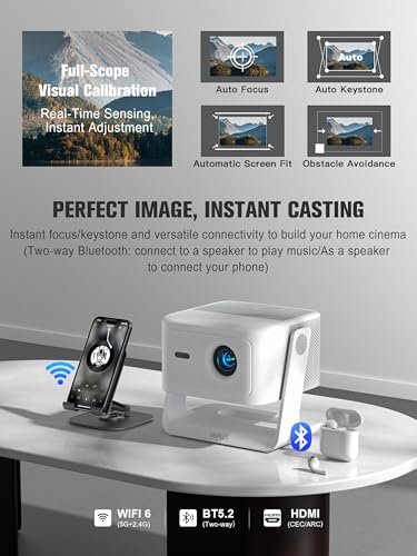 【Official Licensed Google TV】4K Smart Projector with WiFi and Bluetooth, VOPLLS Outdoor Projectors with 50W Dolby/AI Auto Focus, Portable Movie Phone Wireless Gaming Wifi Proyector for Bedroom/Home