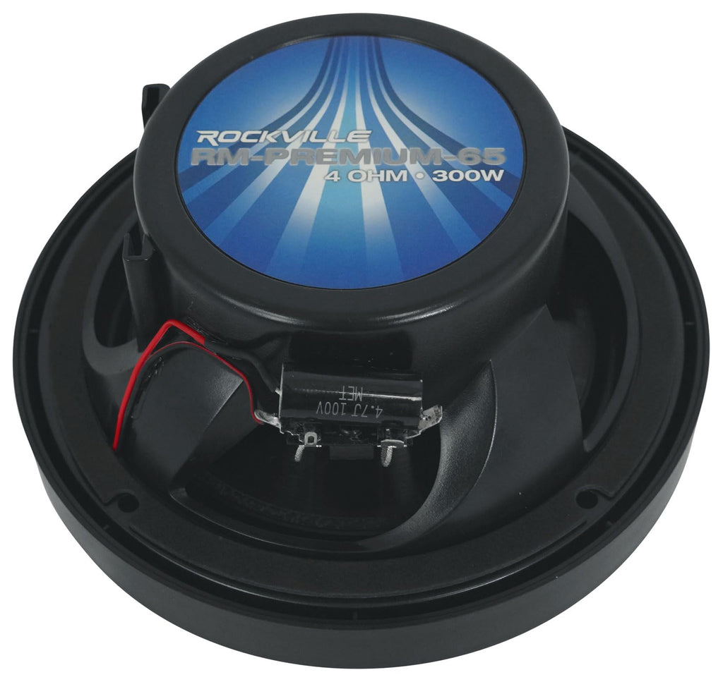 Rockville RM-PREMIUM-65 Black 6.5" 4-Ohm, Marine Boat Speakers Pair | 600W Peak, 150W RMS, 35Hz-20kHz, 93dB Sensitivity, True Coaxial Design, Weather-Resistant Grilles, Mounting Screws