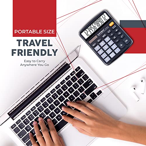 CATIGA 12 Digit Desk Calculator, Desktop Calculators with Large LCD Display & Big Buttons, Basic Simple 4 Function Solar Calculator, Dual Power Solar & Battery for School, Office & Home (CD-2786)