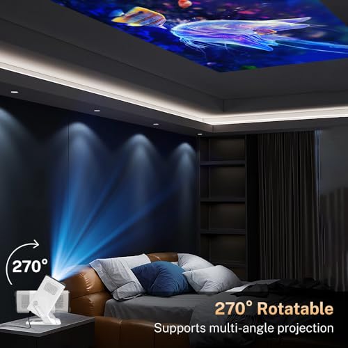 Built-in Apps 1080P 4K Support Mini Projector with Android 14, Phone Remote | Portable Smart Projector with WiFi 6 and Bluetooth 5.4 for Bedroom Auto Keystone Compatible with Netflix/iOS/HDMI/TV Stick X1