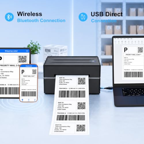 Thermal Shipping Label Printer 4x6 Bluetooth Label Maker for Small Business | Wireless Mailing Shipping Printer for USPS UPS Amazon Shopify Etsy - Compatible with iPhone Android Windows & Mac (Black)