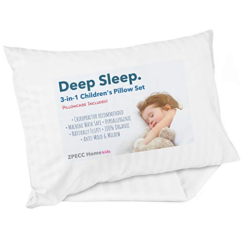 ZPECC Toddler Pillow with Organic Cotton Pillowcase - 13x18, White Stripe