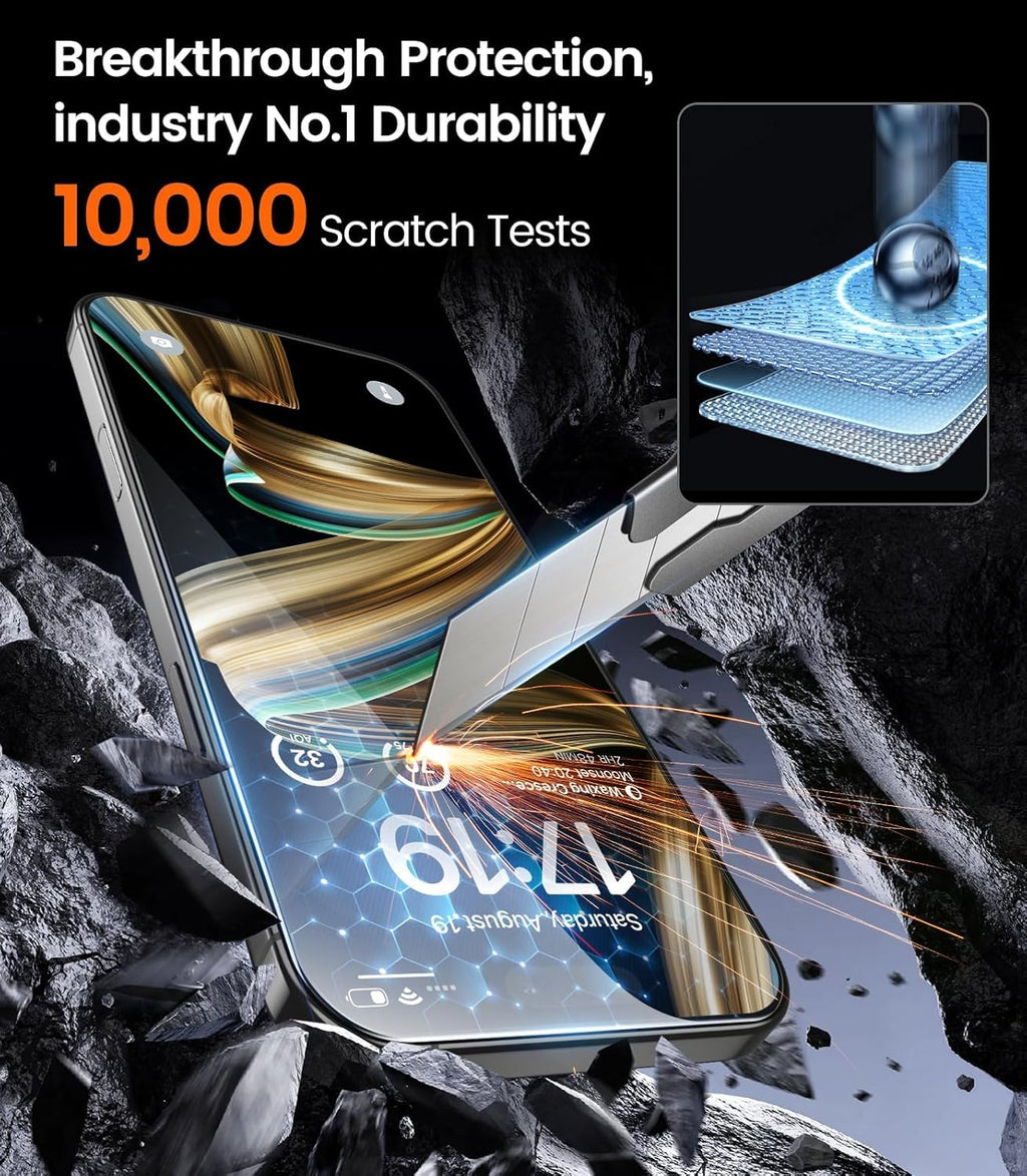 EZ-GLAZ-4 Pack for iPhone 17 Pro Max Privacy Screen Protector (6.9") | 26° Privacy Protection, 12FT Military Grade Shatterproof, 9H+ Tempered Glass Film with Flawless Fit Box, Scratch Resistant