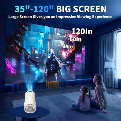 [Built-in Apps & 2026 Upgraded] Mini Projector Support 4K 1080P Auto Keystone 180° Rotatable with WiFi 6 and Bluetooth 5.4, Projector Portable Compatibile with HDMI/TV Stick/Memory Stick/Laptop-White