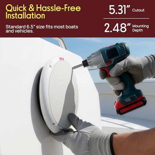 Pyle 6.5 Inch Dual Marine Speakers - 2 Way Waterproof and Weather Resistant Outdoor Stereo Sound System with 400 Watt Power, Polypropylene Cone and Butyl Rubber Surround - 1 Pair - PLMR605W(White)
