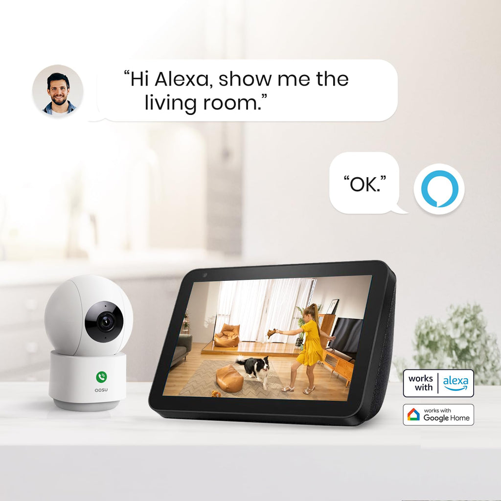 aosu 2K Indoor Camera,Baby Monitor for Home Security with 2.4GHz WiFi only | 360° Home View,One-Touch Calls,Smart Motion Tracking,IR Night Vision & 24/7 Recording,Compatible with Alexa/Google