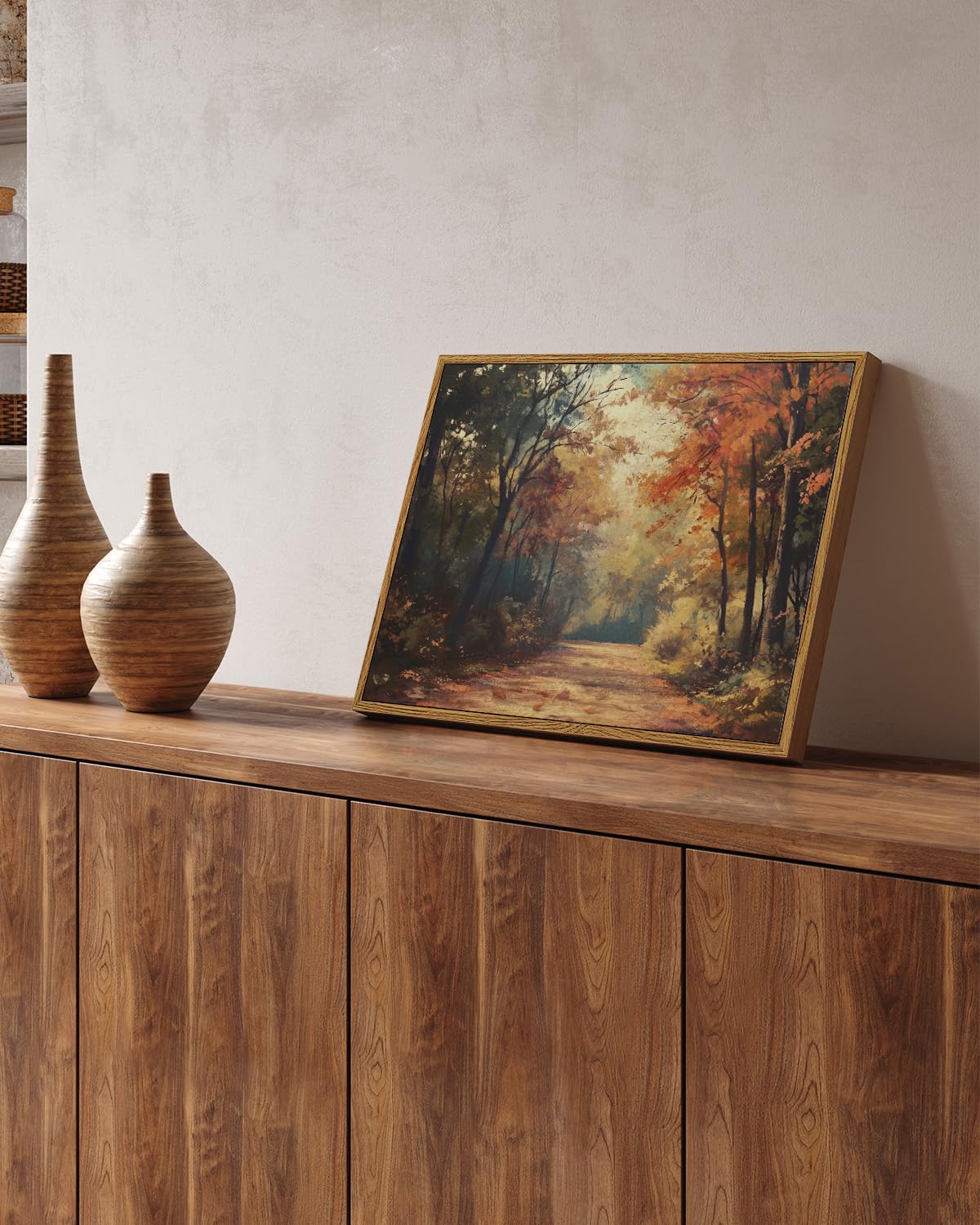 VIYYIEA Vintage Framed Canvas Wall Art, Autumn Forest Art Prints, Rustic Fall Landscape Decor for Living Dining Therapy Study Room Hallway Office Bedroom, Farmhouse Country Decor,12x16 Inch