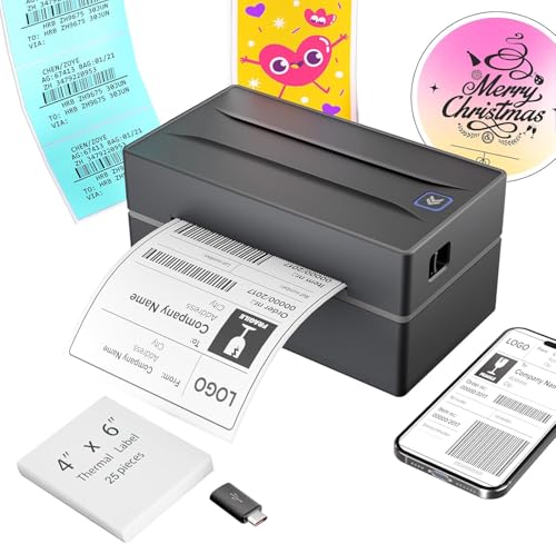 Thermal Shipping Label Printer 4x6 Bluetooth Label Maker for Small Business | Wireless Mailing Shipping Printer for USPS UPS Amazon Shopify Etsy - Compatible with iPhone Android Windows & Mac (Black)