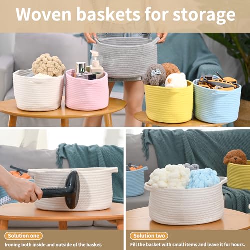 Happyiren Medium Woven Cotton Rope Basket, Empty DIY Gift Basket for Burr | Great for Baby Shower, Birthday & Decor, Cute Decorative Storage Organizer, 13" x 8" x 6"