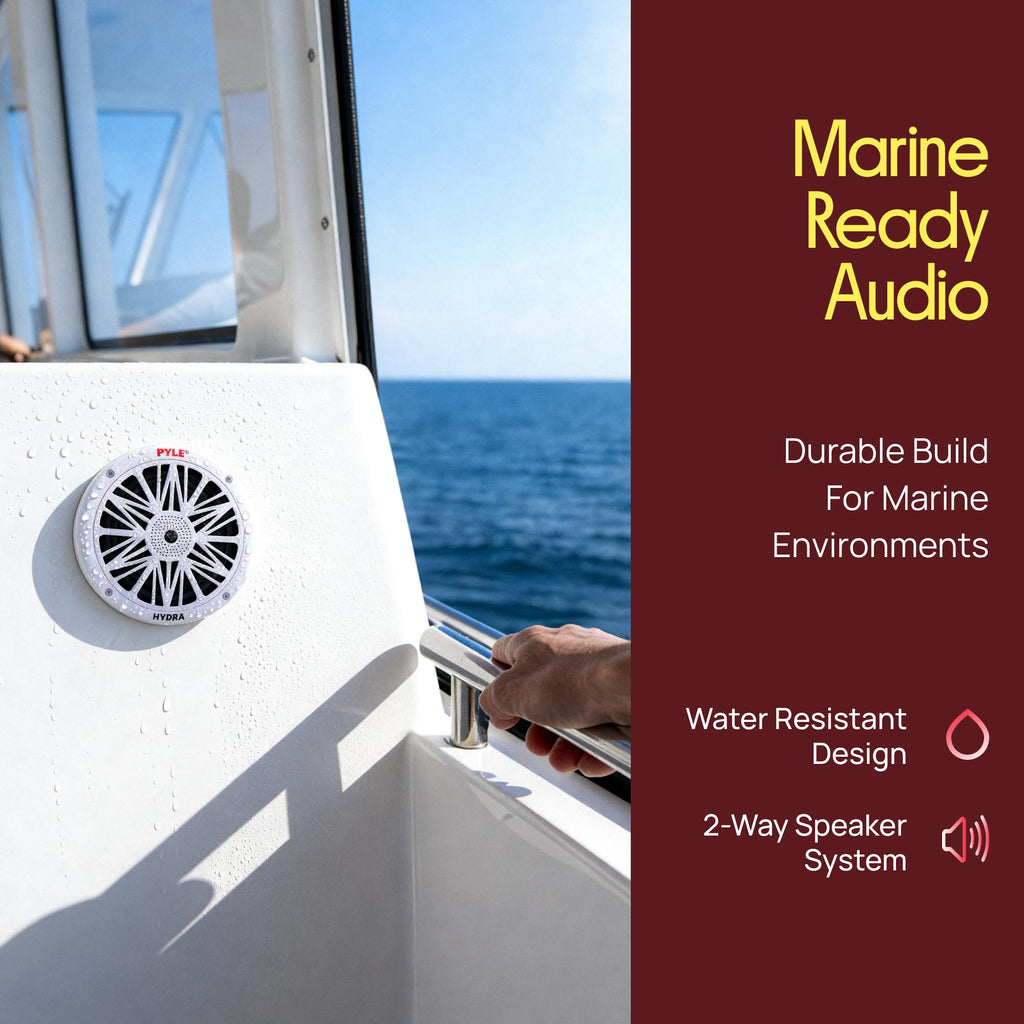 Pyle 6.5 Inch Dual Marine Speakers - 2 Way Water Resistant Outdoor Audio Stereo Sound System with 200 Watt Peak Power, Poly Carbon Cone and Butyl Rubber Surround - 1 Pair (White)
