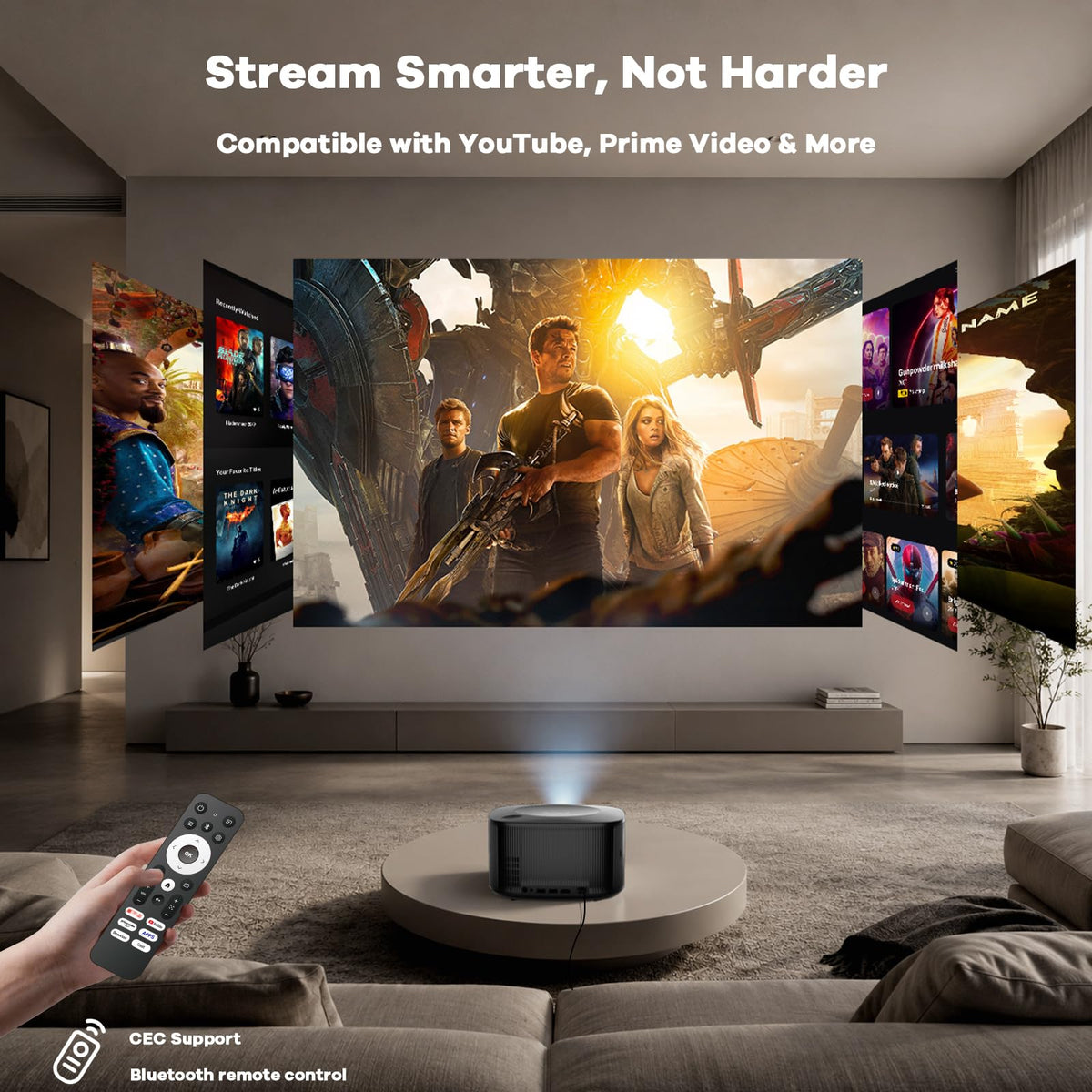 Outdoor-Projector-4K with WiFi and Bluetooth: [High Bright/60W Dolby Audio/Official Licensed Apps], Smart-Projector with AI Auto Focus, ONOAYO ONO5Pro 2.0 Movie Projector for Bedroom/Outdoor Use