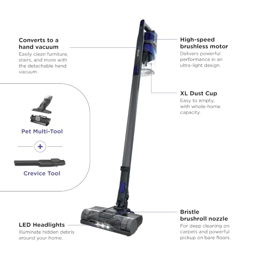 Shark Pet Cordless Stick Vacuum, 40-Min Runtime, Lightweight, Grey, IX141 | Powerful Suction, XL Dust Cup, LED Headlights, Removeable Handheld Vacuum for Carpet & Hard Floors, Crevice & Pet Tool​