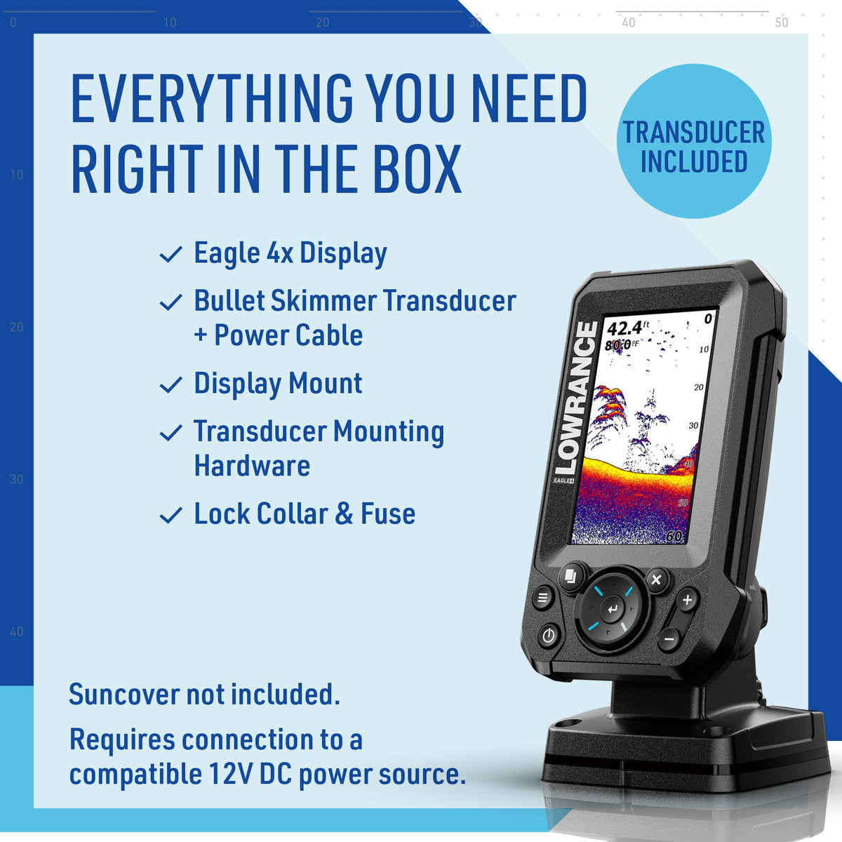 Lowrance Eagle Fish Finder, 4-to-9-inch, Sonar and C-MAP Options | 4, 5, 7 or 9-inch IPS display, Bullet, SplitShot HD or TripleShot HD transducer, C-MAP charts, features vary by model