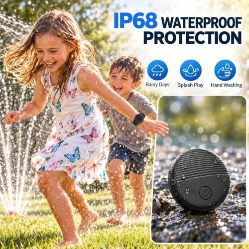 GPS Tracker for Kids with Real-Time Location Tracking & Family Sharing, Apple & Android Compatible, No Monthly Fees & No SIM Card, Wristband & Keychain Included, IP68 Waterproof, Black