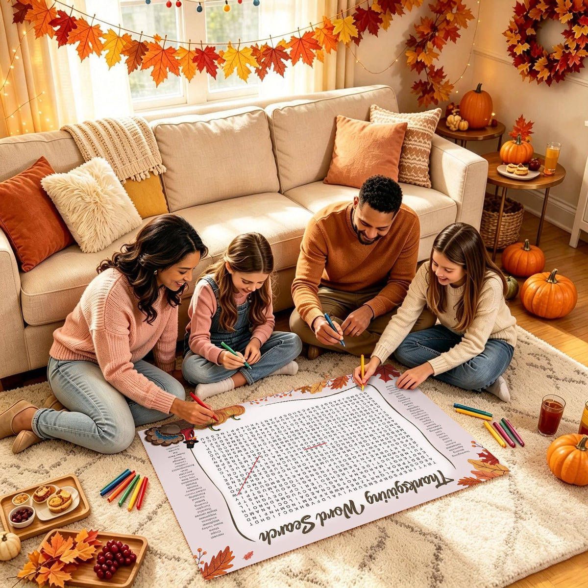 WBCPATY Giant Thanksgiving Word Search Poster, 53" X 36" Jumbo Holiday Word Find Wall Poster, Wall Game with 64 Words for Family Holiday Party Activity
