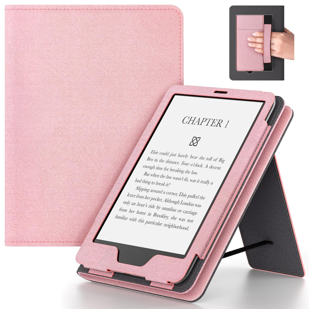 Case for Kindle Paperwhite 7"/6.8" (13th/12th Generation, 2026/2024), Pink | Lainergie Slim High Quality PU Leather Kindle Colorsoft Signature Edition 2024 Case With Stand, Hand Strap, Auto-Wake/Sleep