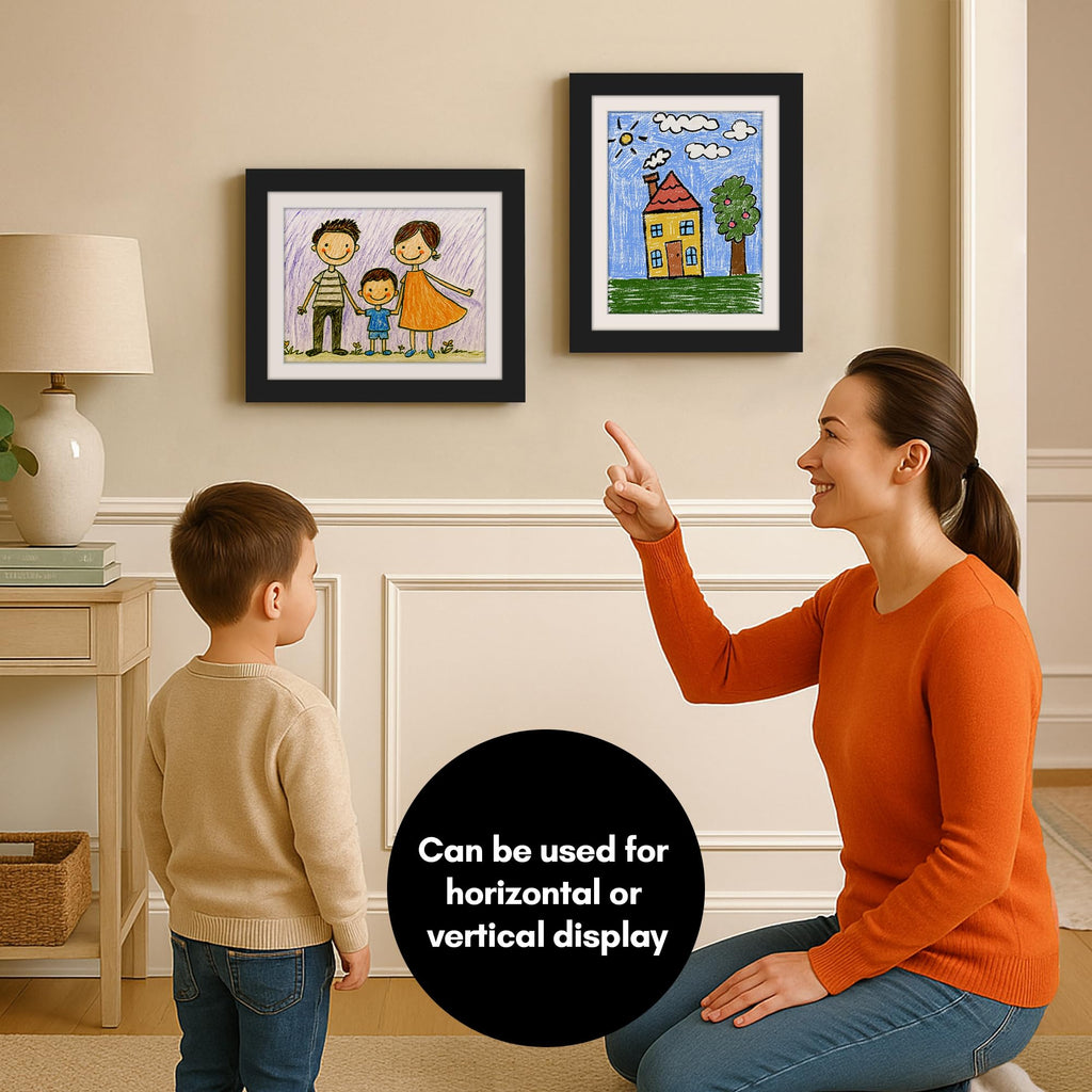 Americanflat 8.5x11 Changeable Kids Art Frame 2-Pack - Black | Holds 100 art pieces, magnetic front door, built-in keyholes for wall display, stores finished artwork