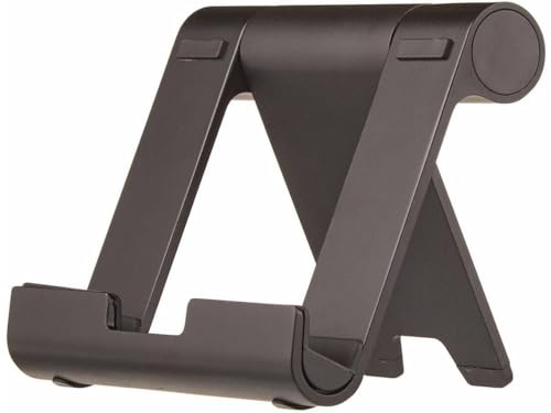 Amazon Basics Multi-Angle Portable Foldable Stand for iPad Tablet, E-reader and Phone, Sturdy Hands-Free Viewing, Black