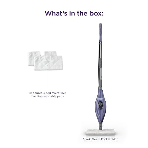 Shark Steam Pocket Mop with 2 Washable Double-sided Pads, Purple, S3501 | Lightweight, 2 Machine Washable Double-Sided Microfiber Pads, Swivel Steering, Steam Sanitization on Sealed Hard Floors