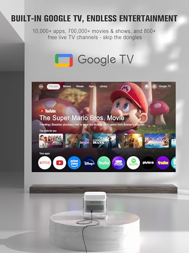 【Official Licensed Google TV】4K Smart Projector with WiFi and Bluetooth, VOPLLS Outdoor Projectors with 50W Dolby/AI Auto Focus, Portable Movie Phone Wireless Gaming Wifi Proyector for Bedroom/Home
