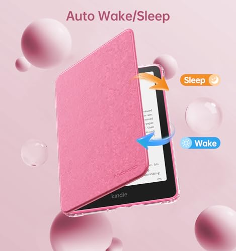 MoKo 360°Rotating Case for 7"Kindle Paperwhite 12th Gen/Colorsoft,Raspberry | Detachable Magnetic, Clear Back, Adjustable Stand Cover, Auto Wake/Sleep, for Kindle Colorsoft 1st Gen 2025/2026