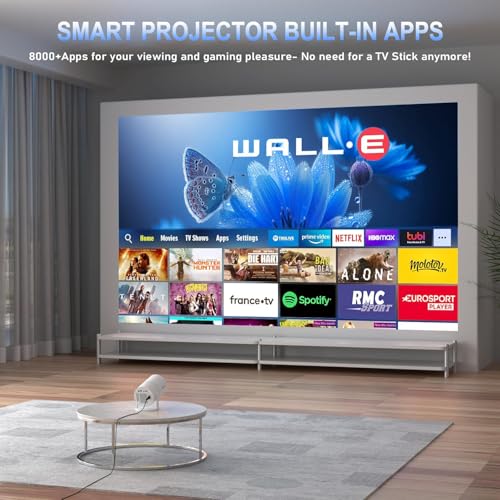 Mini Projector, Portable Smart Projector 4K WiFi 6 BT 5.4 [Built-in App] | Auto Keystone, Movie Projector Compatible With HDMI/USB/TV Stick/Smartphone/Laptop/PS5 Home Theater 180° Rotation White