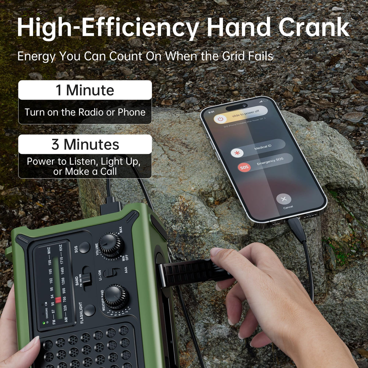 Solar Radio Emergency Hand Crank 12000mAh with Clear Signal | AM FM NOAA Weather Radio Battery Operated with 2-Mode LED Flashlight Cell Phone Charger Dual Outputs SOS