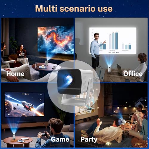Built-in Apps 1080P 4K Support Mini Projector with Android 14, Phone Remote | Portable Smart Projector with WiFi 6 and Bluetooth 5.4 for Bedroom Auto Keystone Compatible with Netflix/iOS/HDMI/TV Stick X1