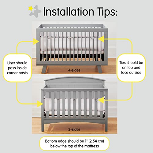 BreathableBaby Breathable Mesh Liner for Full-Size Cribs, Classic 3mm Mesh, White (Size 4FS Covers 3 or 4 Sides)