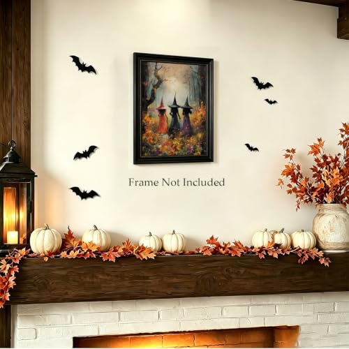 ILLBDR Halloween Three Witches Canvas Wall Art Poster 12x16 inch | Dark Academia Halloween Decor, Three Witch Silhouette Print, Gothic Artwork Fall Gift for Bedroom or Bathroom