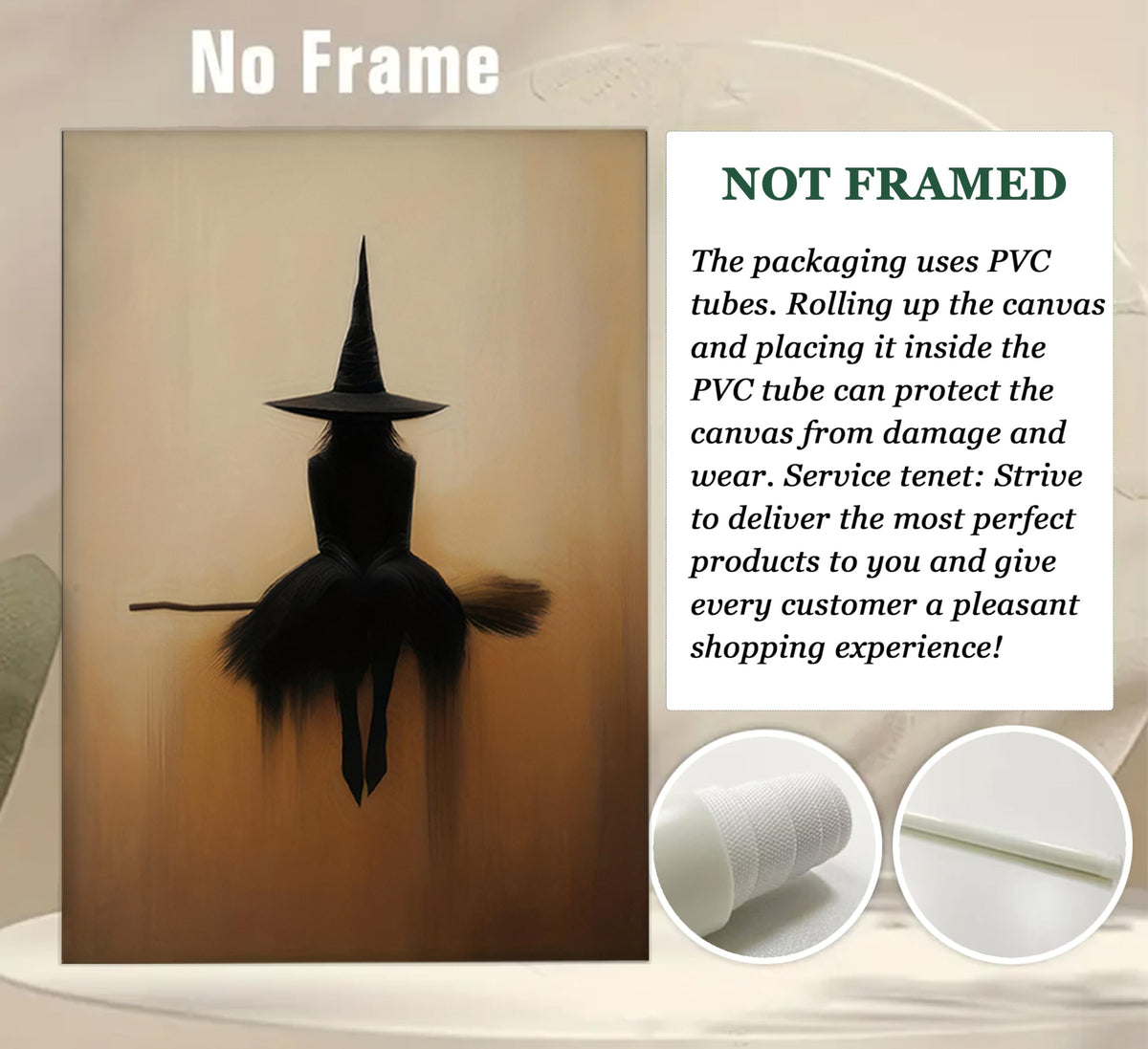 Cgglye Vintage Halloween Canvas Wall Art Witch on A Broom Wall Decor Gothic | Dark Academia Posters, Spooky Witchcraft Magic Painting Print Artwork for Living Room Bedroom Decor, Unframed